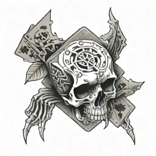 cards and dice skeleton hand  tattoo design idea