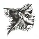 half skull half woman's face  tattoo design idea
