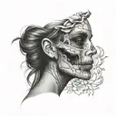 half skull half woman's face  tattoo design idea