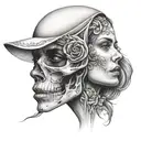 half skull half woman's face  tattoo design idea