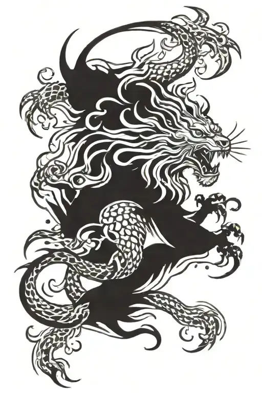 lion dragon breathing fire tattoo design idea