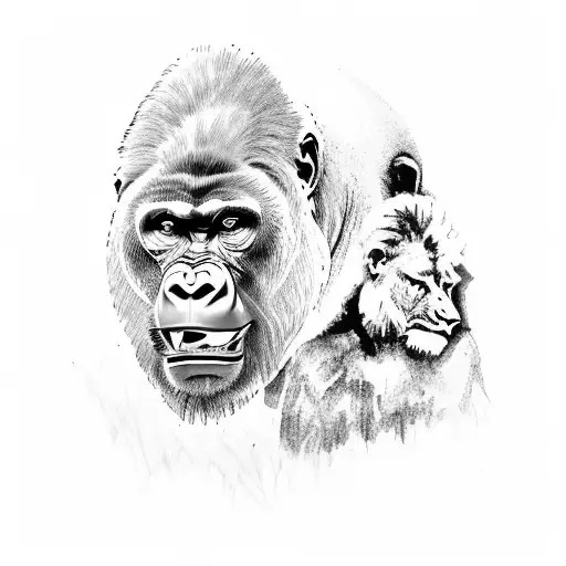 Gorilla biting the head off a lion tattoo design idea