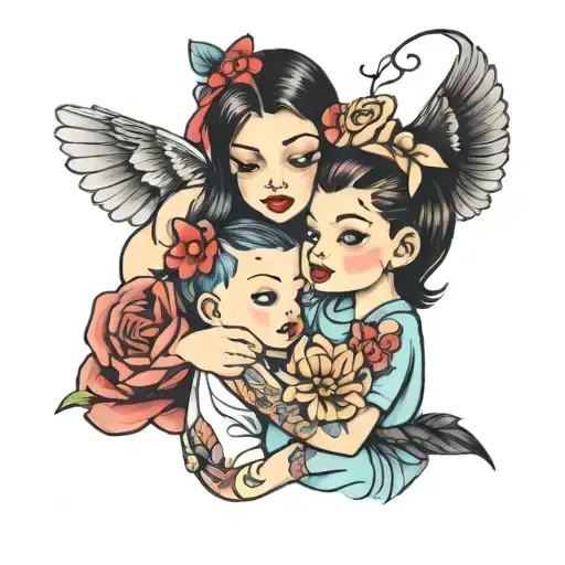 boy girl twin mom tattoo design idea