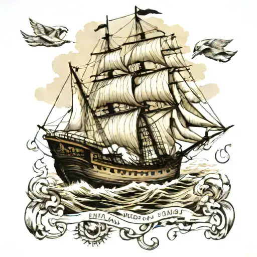 1800s ship navigating tattoo design idea