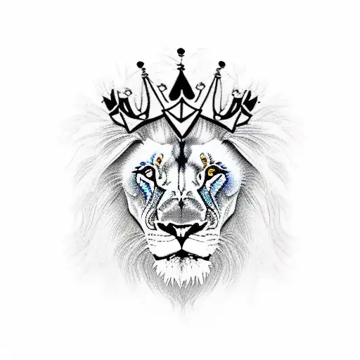 A lion wearing a mechanical crown tattoo design idea