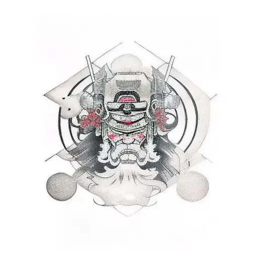 japanese tattoo with samurai in cyberpunk style tattoo design idea