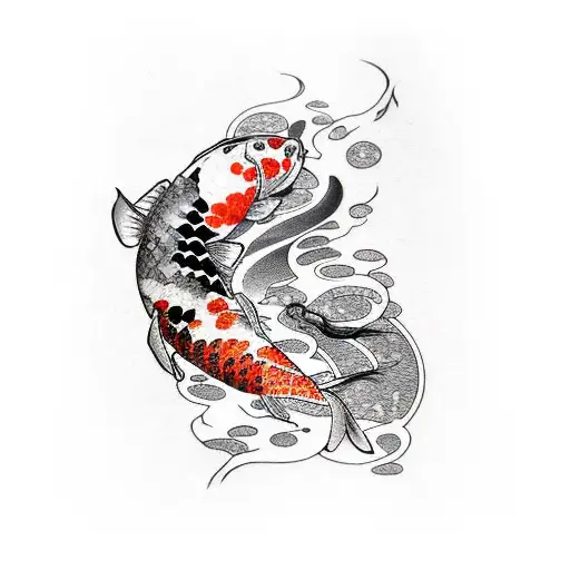 Orchid, koi fish, black cat tattoo design idea