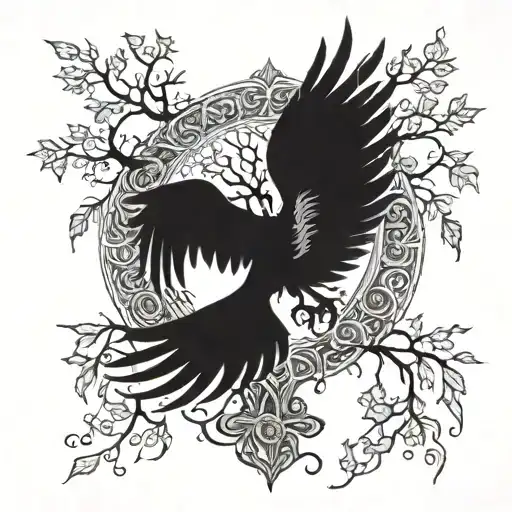tree of life with phoenix rising from the ashes and a cross  tattoo design idea