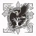 tree of life with phoenix rising from the ashes and a cross  tattoo design idea