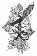 tree of life with phoenix rising from the ashes and a cross  tattoo design idea
