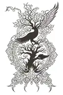 tree of life with phoenix rising from the ashes and a cross  tattoo design idea