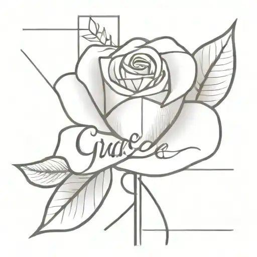 cross with rose with the words grace and the date October 12 2024 tattoo design idea