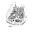 river Isla with crown  tattoo design idea