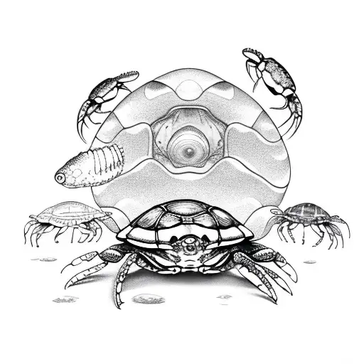 crab and turtle with jellyfish  tattoo design idea