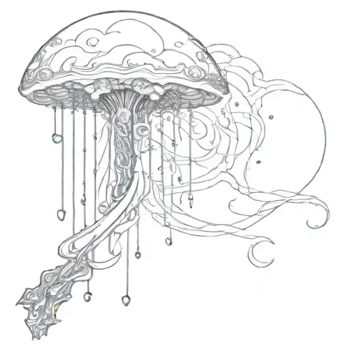 sword jellyfish and moon cycles tattoo design idea