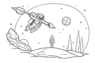 rocket ship landing on moon with astronaut golfing  tattoo design idea