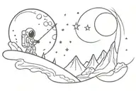 rocket ship landing on moon with astronaut golfing  tattoo design idea