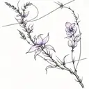 barbed wire cross line work with lavender and snapdragons line work tattoo design idea
