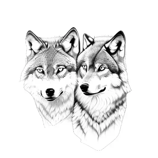 two wolves  tattoo design idea