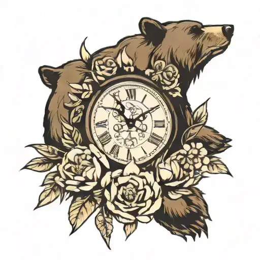 bear claw marks  and flowers  and clock inside  tattoo design idea