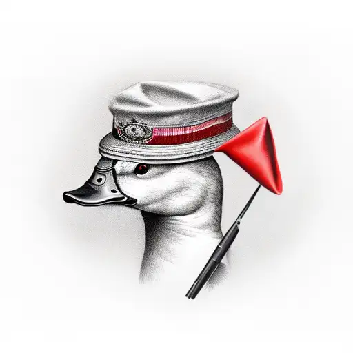 Duck with red beret tattoo design idea