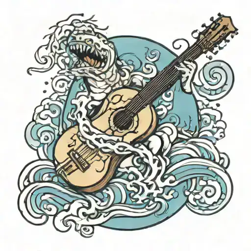 karate guitar ocean geography tattoo design idea
