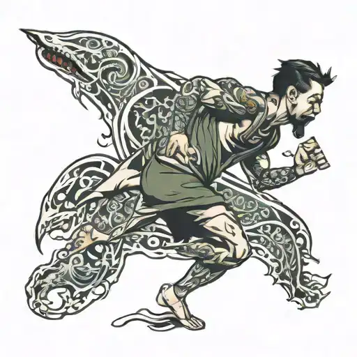Man Running man and mahori tattoo fused tattoo design idea