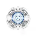  full arm sleeve that has a woman’s blue eye, a sun, an Uruguay symbol, and the Celtic trinity symbol tattoo design idea