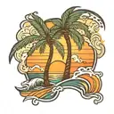 sunset beach palm tree waves tattoo design idea