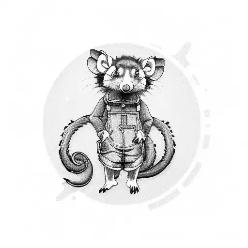 cartoon opossum in overalls and a straw hat tattoo design idea