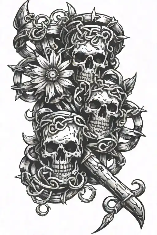 daisy chain barbed wire knuckle dusters tattoo design idea