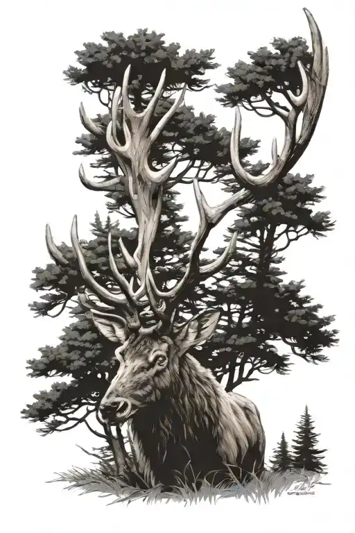 elk antler and trees  tattoo design idea