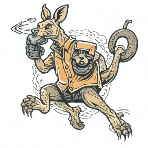 happy boxing kangaroo jumping tattoo design idea