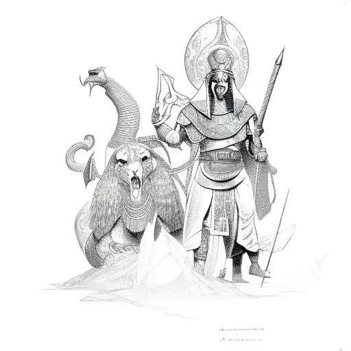 A Dungeons & Dragons scene featuring Egyptian gods and monsters tattoo design idea