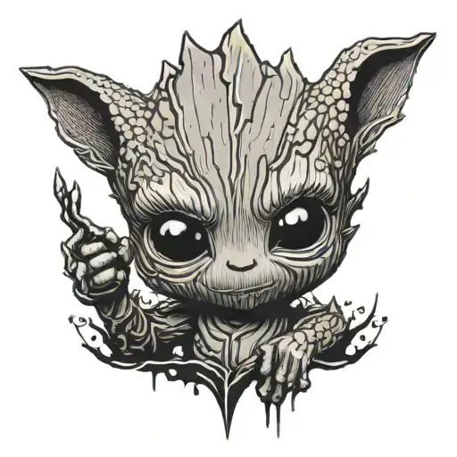 cute devil baby groot tattoo design idea