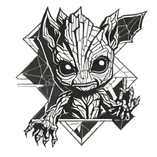 cute devil baby groot tattoo design idea