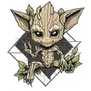 cute devil baby groot tattoo design idea