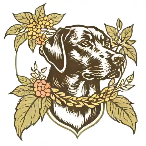 Make a traditional tattoo with a simple laurel wreath frame around the profile of an old black lab. At the bottom put a  tattoo design idea