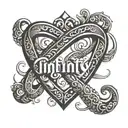 infinity symbol with name written Aditi and Durvi tattoo design idea