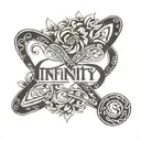 infinity symbol with name written Aditi and Durvi tattoo design idea