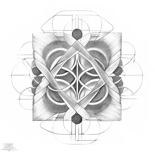 A sacred geometric pattern merging with a DNA double helix tattoo design idea