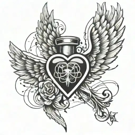 A stylized heartbeat monitor with angel wings, symbolizing the care and compassion nurses provide tattoo design idea