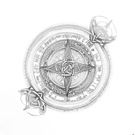 insert the words "cindy my life" written in Celtic around a Viking Compass Vegvisir Cross tattoo design idea