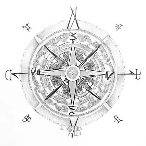 insert the words "cindy my life" written in Celtic around a Celtic compass. tattoo design idea