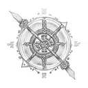 insert the words "cindy my life" written in Celtic around a Viking Compass Vegvisir Cross tattoo design idea