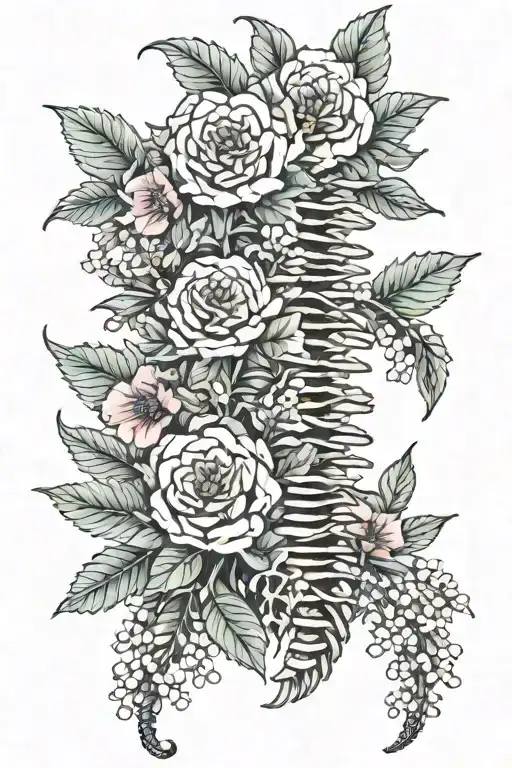 chiropractic spine with flowers  tattoo design idea