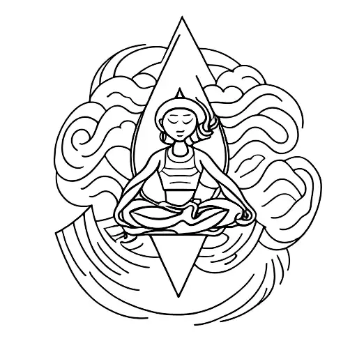 A minimalist tattoo of a person practicing yoga in a serene natural setting tattoo design idea