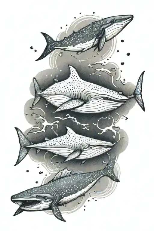 blue whale, manatee, whale shark, stingray swimming tattoo design idea