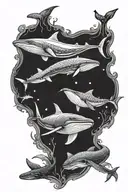 blue whale, manatee, whale shark, stingray swimming tattoo design idea