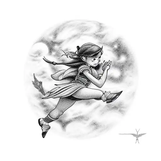 Wendy looks at the night sky seeking for Peter Pan tattoo design idea